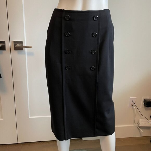 Hugo Boss Designer Vtg Nautical Inspired Virgin Wool Pencil Skirt Navy Sz 10 - Picture 2 of 12